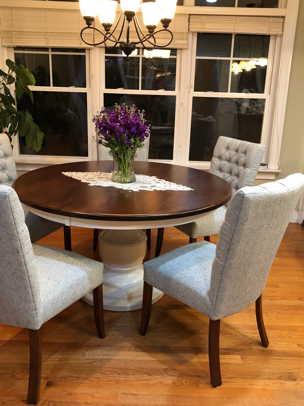 Burlington Single Pedestal with the Alana Upholstered Dining Chair